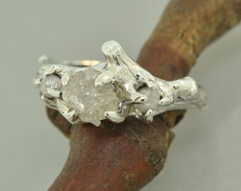 Branchy Chunky Raw Diamond Ring, Raw Stone Ring, Alternative Engagement Ring,  Sterling Branch Ring, Wedding Band