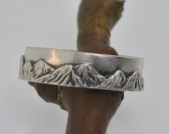 Mountain ring, sculpted mountain ring, Mountain Jewelry, landscape ring, mountain band, man mountain band, sterling engagement band