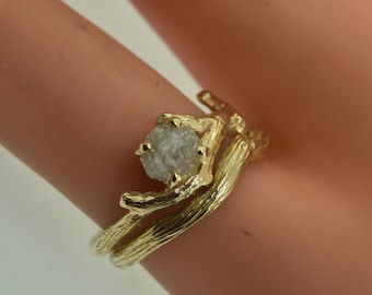 Bud branch ring, raw Diamond. ring,engagement ring,alternative engagement ring,twig ring,twig engagement ring,branch and,twig band