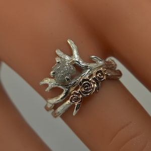 Antler Ring 2, Rose Gold Flowers, Raw Diamond Alternative Engagement Ring,  Twig Diamond Ring, Raw Stone Ring