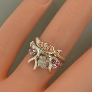Antler Ring 2 Three Stone Rough Diamond Ring, Alternative Engagement ring, Twig Diamond Ring, Raw Diamond Ring, Raw Stone