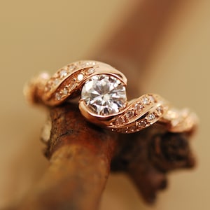 engagement ring, alternative engagement ring, leaf engagement ring, branch ring, twig ring, moissanite engagement ring, diamond twig ring