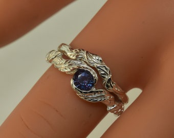 Cascading Leafs, Alternative engagement ring, branch ring, twig ring, engagement ring, sterling twig ring, alexandrite ring, leaf ring