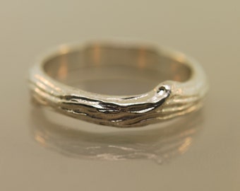 Mens Wedding Band, Branch Texture Band, Twig Ring, Sterling Branch Ring, Alternative Wedding Band