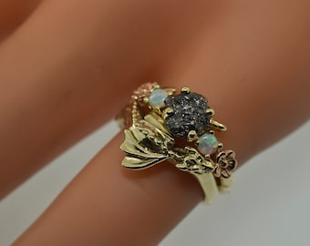 Raw stone ring, raw diamond ring, alternative wedding ring, dragon ring, elvish ring, stack ring, engagement ring,gold dragon ring,