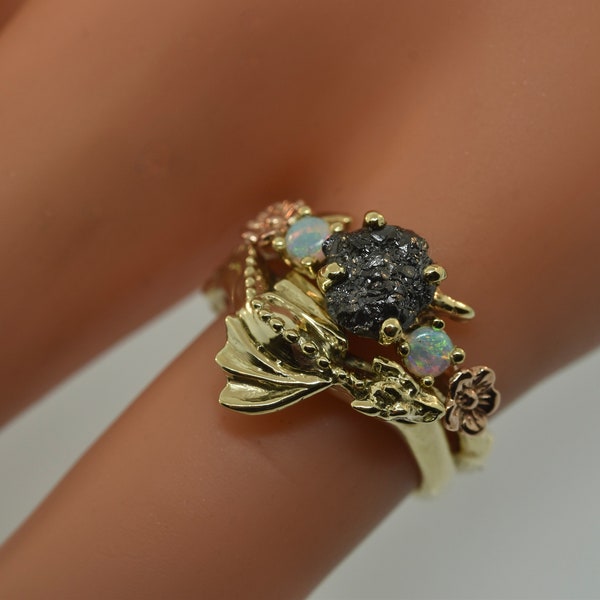 Raw stone ring, raw diamond ring, alternative wedding ring, dragon ring, elvish ring, stack ring, engagement ring,gold dragon ring,