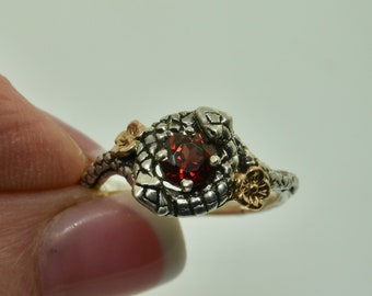 Snake twins, Garnet ring, Snake ring, Rose gold ring, Gold snake ring, Garnet snake ring, Cherry Blossom ring, Silver snake ring,