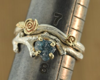 Bud Branch with blue rough diamond,rough diamond ring,alternative engagement ring, twig ring, twig diamond ring, antler ring,rawstonering