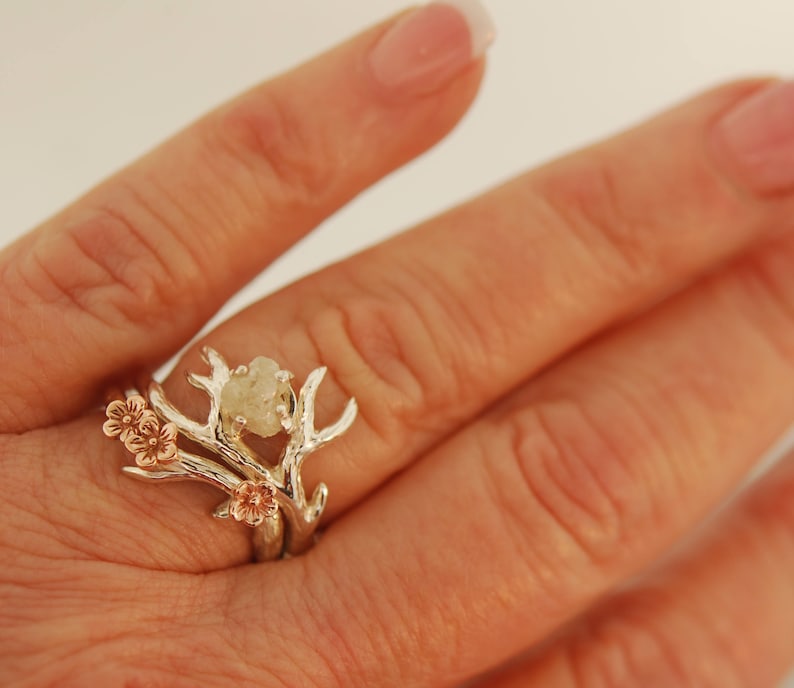 Antler Ring 2 alternative Engagement Ring Twig Ring Gold Etsy