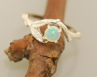 leaf engagement ring, alternative engagement ring, engagement ring, branch ring, branch band, twig ring, elvish engagement ring, opal ring