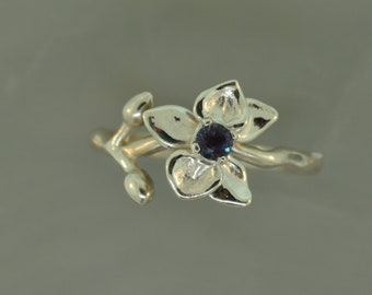 Orchids make me Happy, flower ring, alexandrite ring, silver orchid ring, blue topaz ring, birthstone ring, flower birthstone ring,