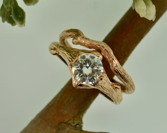 Sculpted branch ring, moissanite ring,engagement ring,alternative engagement ring,twig ring,twig engagement ring,branch and,twig band,