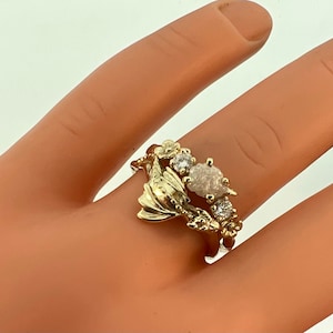 Raw stone ring, raw diamond ring, alternative wedding ring, dragon ring, elvish ring, stack ring, engagement ring,gold dragon ring,