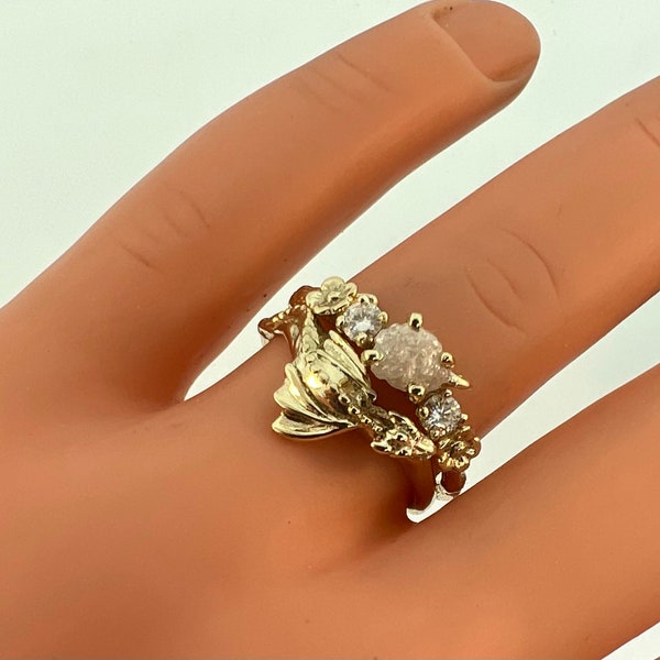 Raw stone ring, raw diamond ring, alternative wedding ring, dragon ring, elvish ring, stack ring, engagement ring,gold dragon ring,