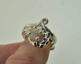 Octopus Ring: Raw Diamond Sterling Silver Stacking Ring, USA Made