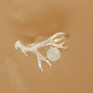 Sterling Silver Antler Ring: Ethiopian Opal Alternative Engagement Ring