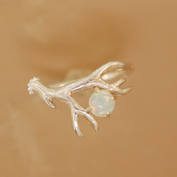 Opal Antler Ring 2, Sterling Silver Antler ring, Alternative Engagement ring, Twig Ring,  Antler Ring