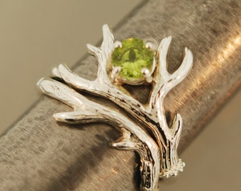 Peridot Antler 2 Set. sterling silver antler ring,alternative engagement ring, twig ring,welo Opal ring,Ethiopian opal twig ring,antler ring