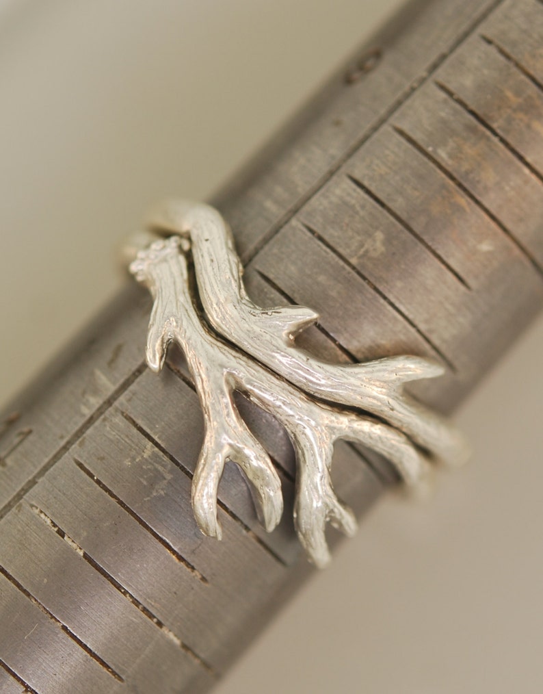 Antler Ring 2 Matching Band Antler Ring Branch Ring Twig Etsy