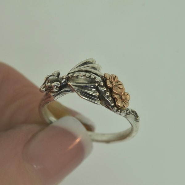 Baby dragon ring, engagement ring,cherry blossom ring, alternative wedding ring, dragon ring, sapphire ring, elvish ring,stack ring, stack,