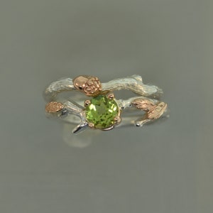 Leaf Branch Ring,stack ring,twig ring,branch ring,alternative engagement ring,wedding ring, gold twig ring, acorn ring, peridot ring,