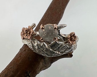 Mountain ring, sculpted mountain ring, Mountain Jewelry, landscape ring, raw stone ring, raw diamond ring, cherry blossom ring,