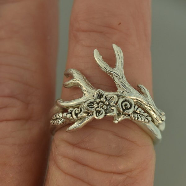Resize order # 3518543765 Antler 2, flower band, twig band, alternative engagement ring, antler engagement ring, leaf engagement ring,