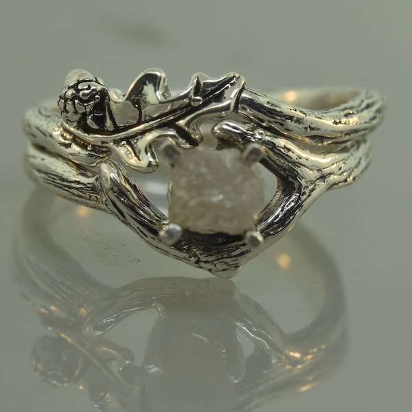 Oak leaf ring, leafring, acorn ring,  alternative engagement ring, stacking ring, twig engagement ring, branch engagement ring, acorn,