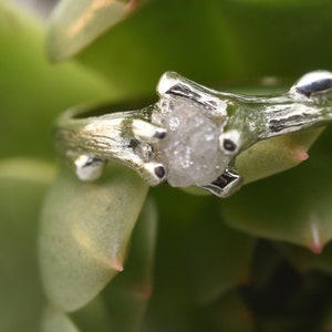 Sculpted Twig, twig ring, raw stone ring, raw diamond ring, sterling twig ring, elvish ring, stack ring,