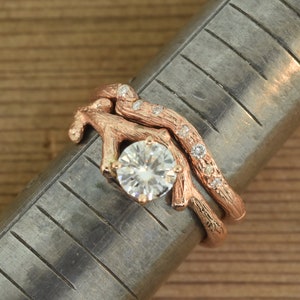 The Debra: Handmade 14k Gold Moissanite Bud Branch Engagement Ring