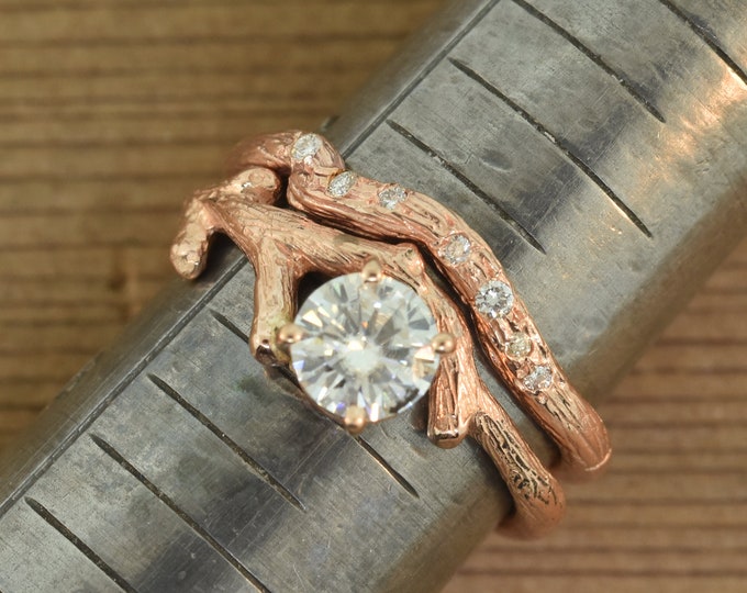 Featured listing image: Bud Branch ring, alternative engagement ring, moissanite twig ring, engagement ring, nature inspired, twig engagement, branch band,