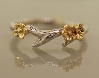 Cherry Blossom Branch Band,twig ring,branch ring,alternative engagement ring,wedding ring, gold twig ring,