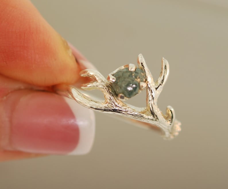 Antler Ring 2 With Blue Rough Diamondrough Diamond Etsy