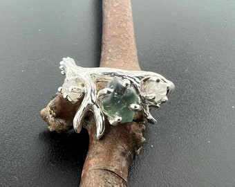 Antler Ring 2 , Rough montana sapphire Ring, Alternative Engagement ring, Twig Diamond Ring, Raw Diamond Ring, Raw Stone,stack ring,