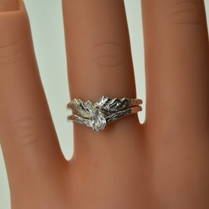 Bague montagne moissanite : bijoux paysage en argent sterling, bague randonnée nature