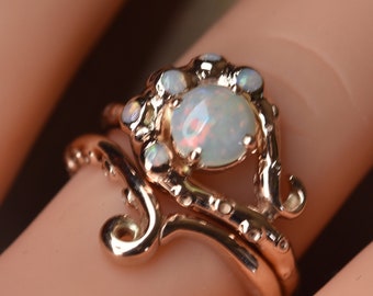 Octopus Glam Ring,  Australian opal, stacking rings, engagement ring, octopus ring, coral ring, opal ring, gold octopus ring,