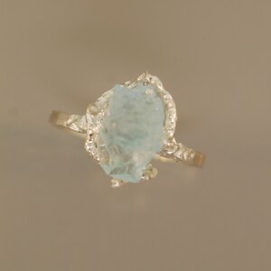 Free form Aquamarine Ring, Raw aquamarine ring, Rough Stone Ring, Twig Ring, aquamarine ring, sterling twig ring, raw stone ring image 1