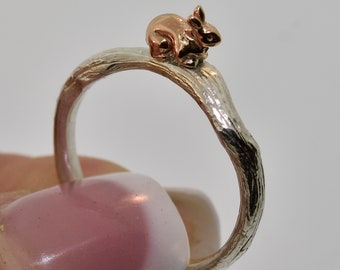 Rose Gold Bunny Ring: Sterling Silver Branch Band, Alternative Engagement Ring