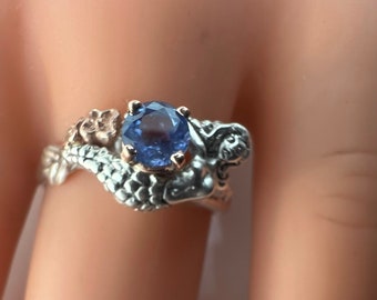 Mermaid Ring, Sapphire ring, coral branch, alternative engagement ring,Mermaid, ocean theme ring, Art mermaid,
