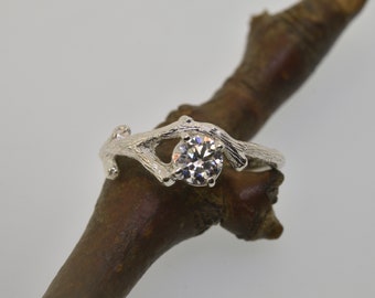 Bud Branch ring, alternative engagement ring, moissanite twig ring, engagement ring, nature inspired, twig engagement, branch band,