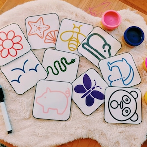 cartes multi jeux au format PDF à imprimer et plastifier pour travailler les formes, les couleurs, les chiffres, les lettres et le tracé