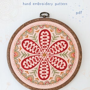 SOLSTICE pdf embroidery pattern, embroidery hoop art, mandala for hand embroidery, cozyblue handmade, leaves and flowers, cozy vibes image 1