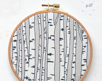 BIRCH FOREST - pdf embroidery pattern, embroidery hoop art, hand embroidery, birch trees, forest scene, birch bark, forest vibes, cozyblue