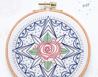 COMPASS ROSE - pdf embroidery pattern, embroidery hoop art, stitching, nautical theme, ocean inspired, sea captain, compass rose, celestial