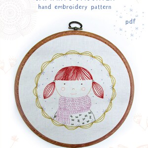 CAPTAIN&#39;S DAUGHTER- pdf embroidery pattern, girl wearing scarf, red haired girl, sea captain&#39;s daughter, embroidered knit scarf, cozyblue