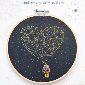 STARGAZING - pdf embroidery pattern, embroidery hoop art, hand embroidery, stars, celestial inspired, home sweet home, heart constellation