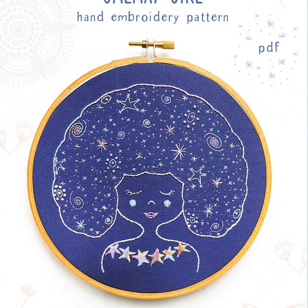 GALAXY GIRL - pdf embroidery pattern, DIY stitching, constellations, night sky, girl with stars in her hair, celestial girl, astrological