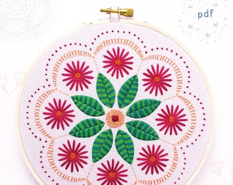 GARDEN MANDALA - pdf embroidery pattern, embroidery hoop art, mandala for hand embroidery, cozyblue handmade