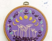 FAIRY RING - pdf embroidery pattern, embroidery hoop art, lunar phases, mushrooms moon, magic mushrooms, phases of the moon, hand embroidery