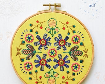 WALLFLOWERS - pdf embroidery pattern, embroidery hoop art, digital download, flowers and leaves, floral hoop, summer flowers, garden art